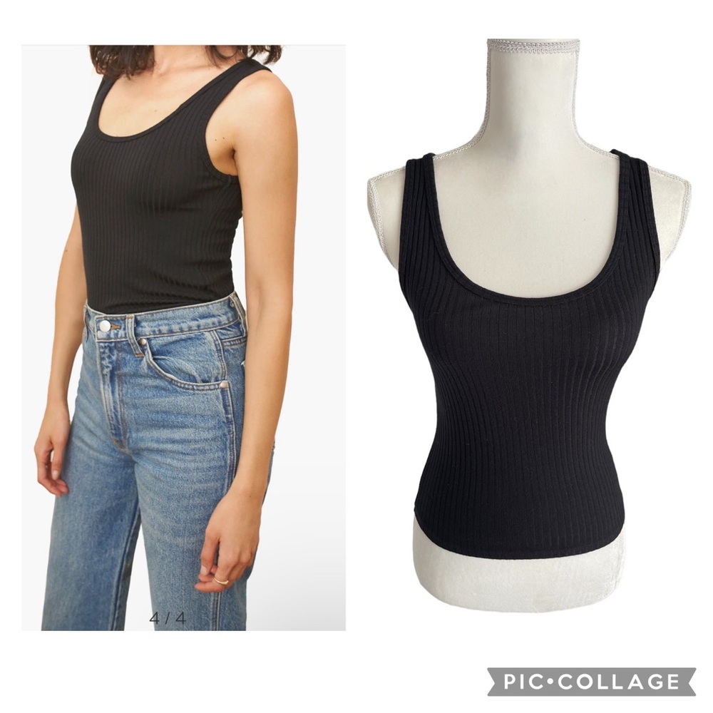 Reformation Jeans Shani Tank Ribbed Slim Fit Scoop Neck Black Women Size XS -EUC